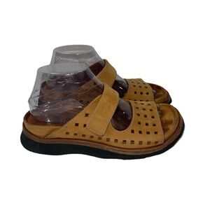 1803 Women's Sandals Size 8.5 Tan Leather Slip On Chunky Arch Support Slides